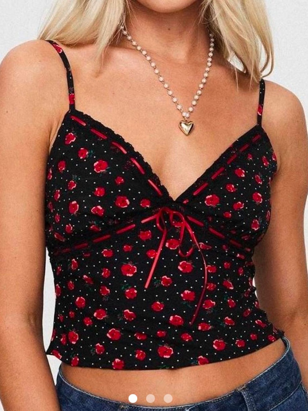 Princess Polly Black Cami Top with Red Rose Print